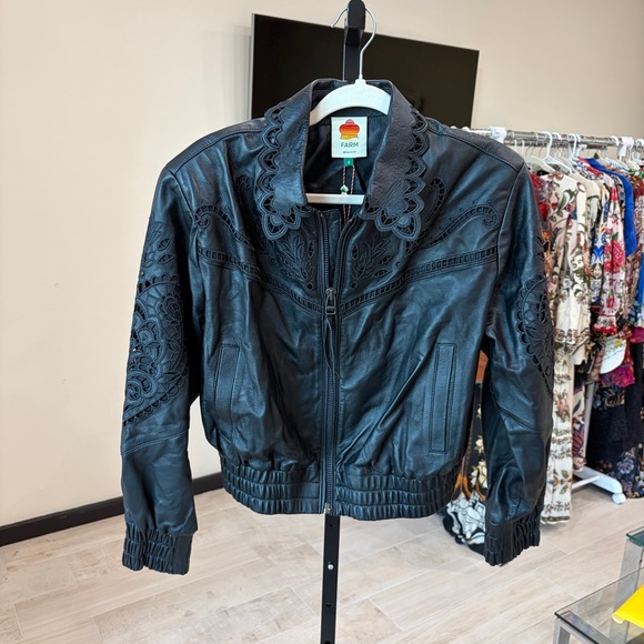 Farm Rio Richelieu Leather Bomber Jacket - Picture 15 of 16